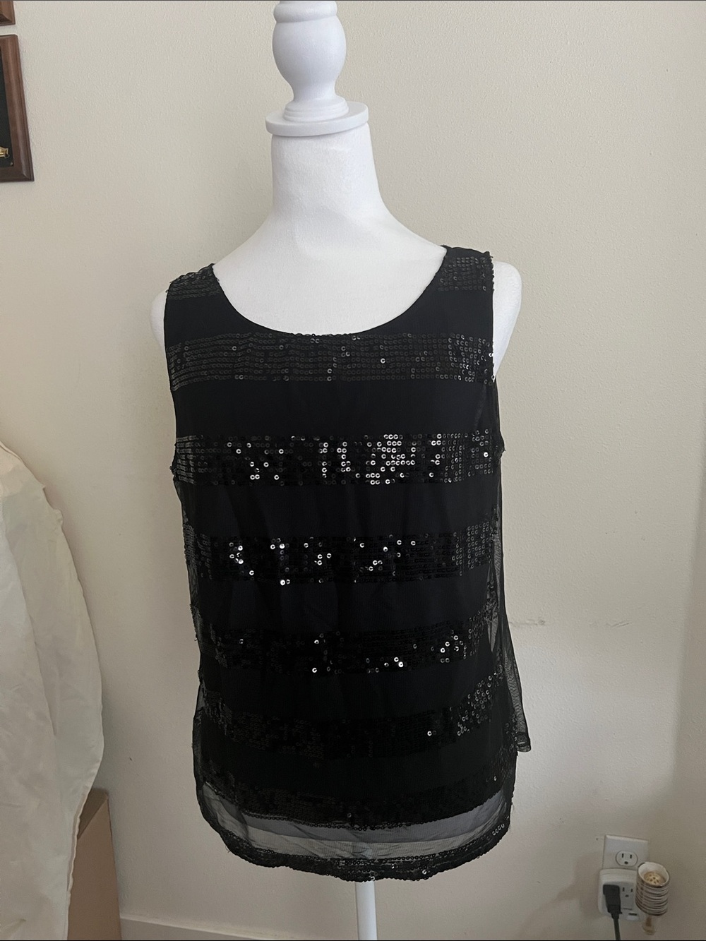 WD.NY Black Sequin Striped Tank Top